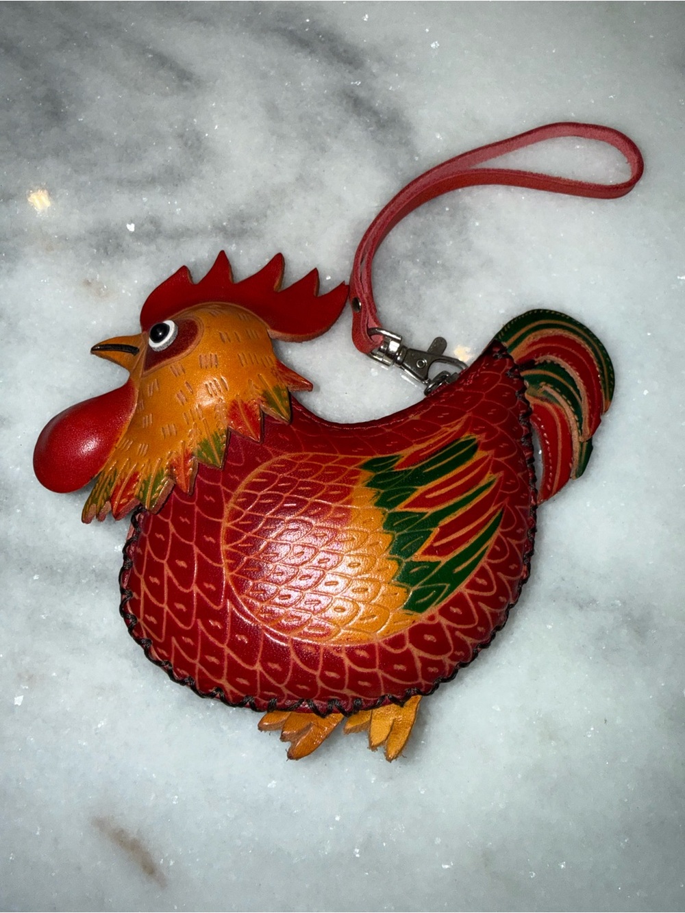 Handcrafted Leather Chicken Rooster Coin Purse Wristlet-Multicolor-NICE
